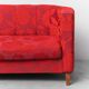 Divano à trois postes en tessuto floreale rosso anni '60 vintage modernariato