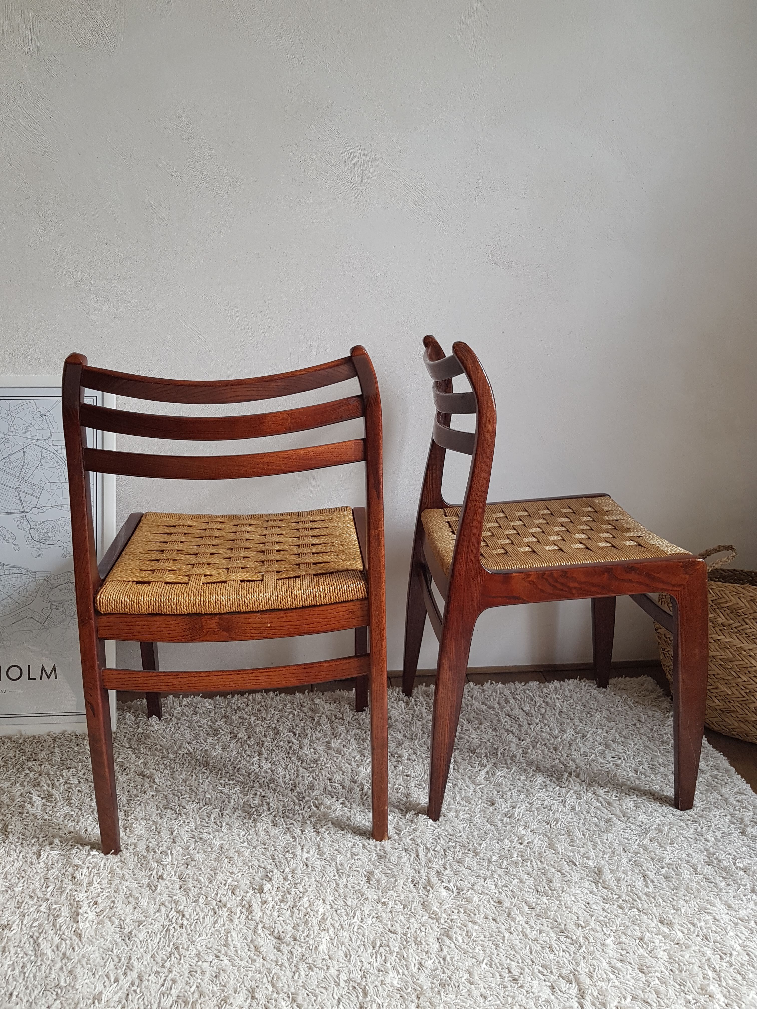 Pair of Scandinavian chairs in braided rope-circa 1960