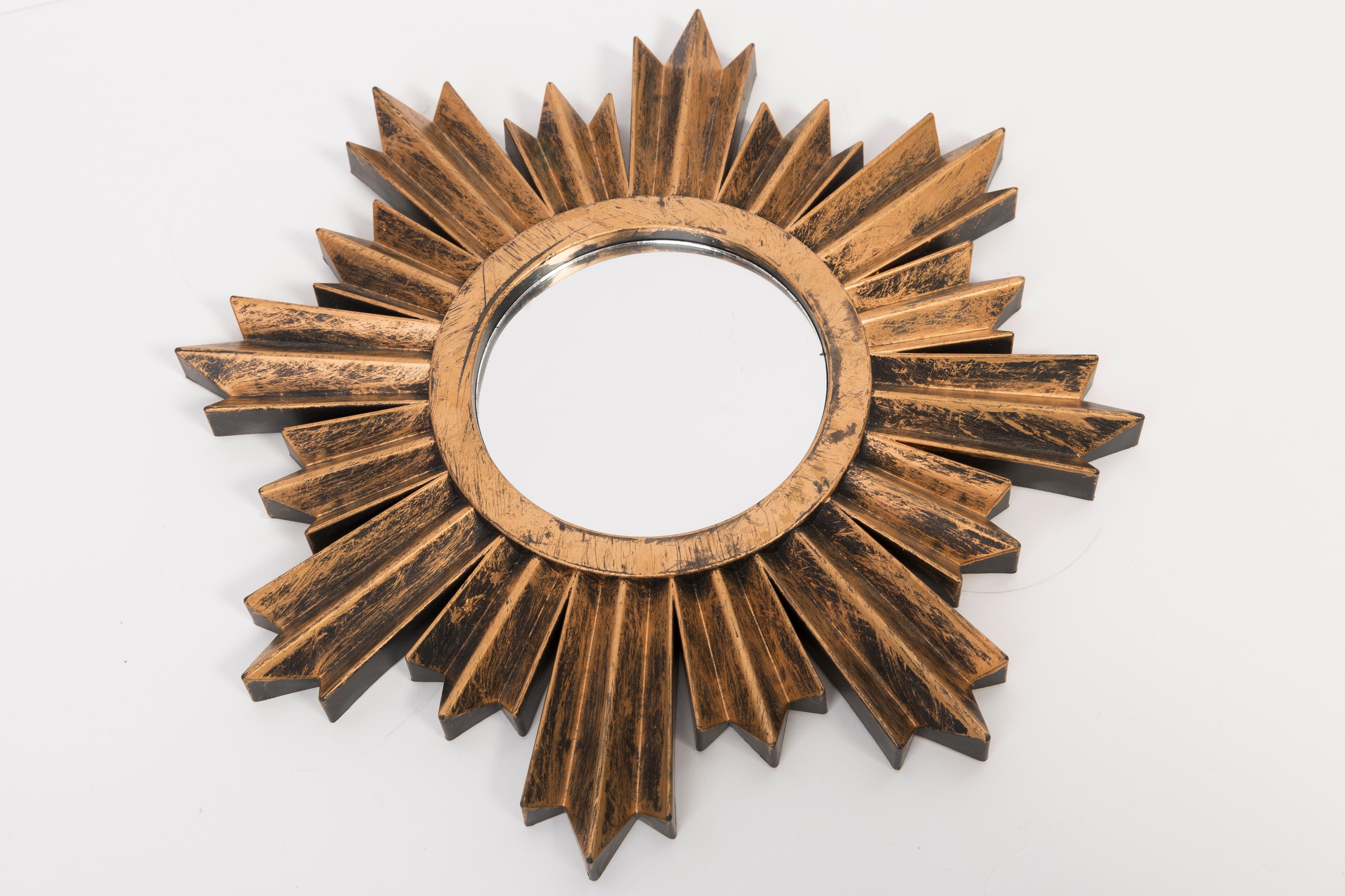 Modern golden sun mirror from the 20th century, plastic, 1980s