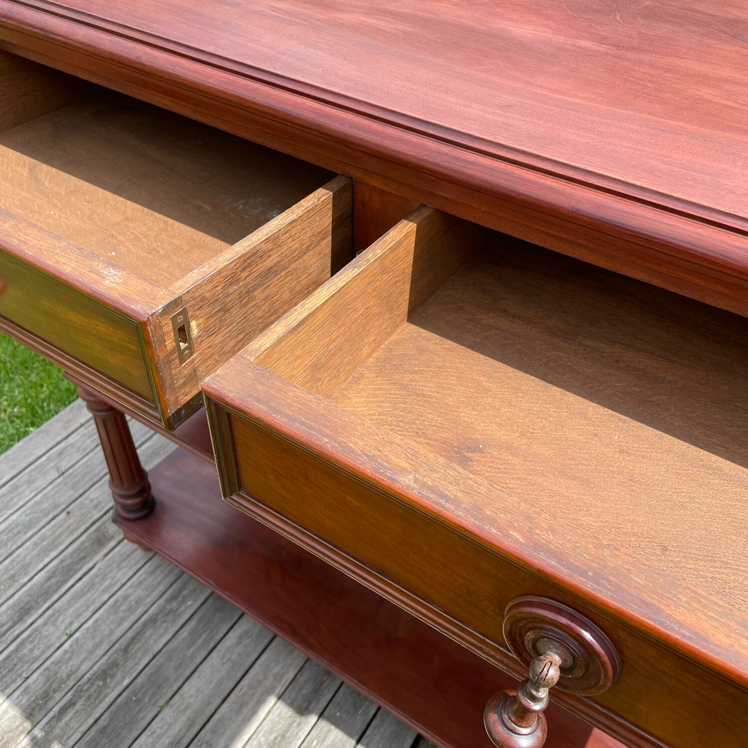 Console desserte acajou et marbre