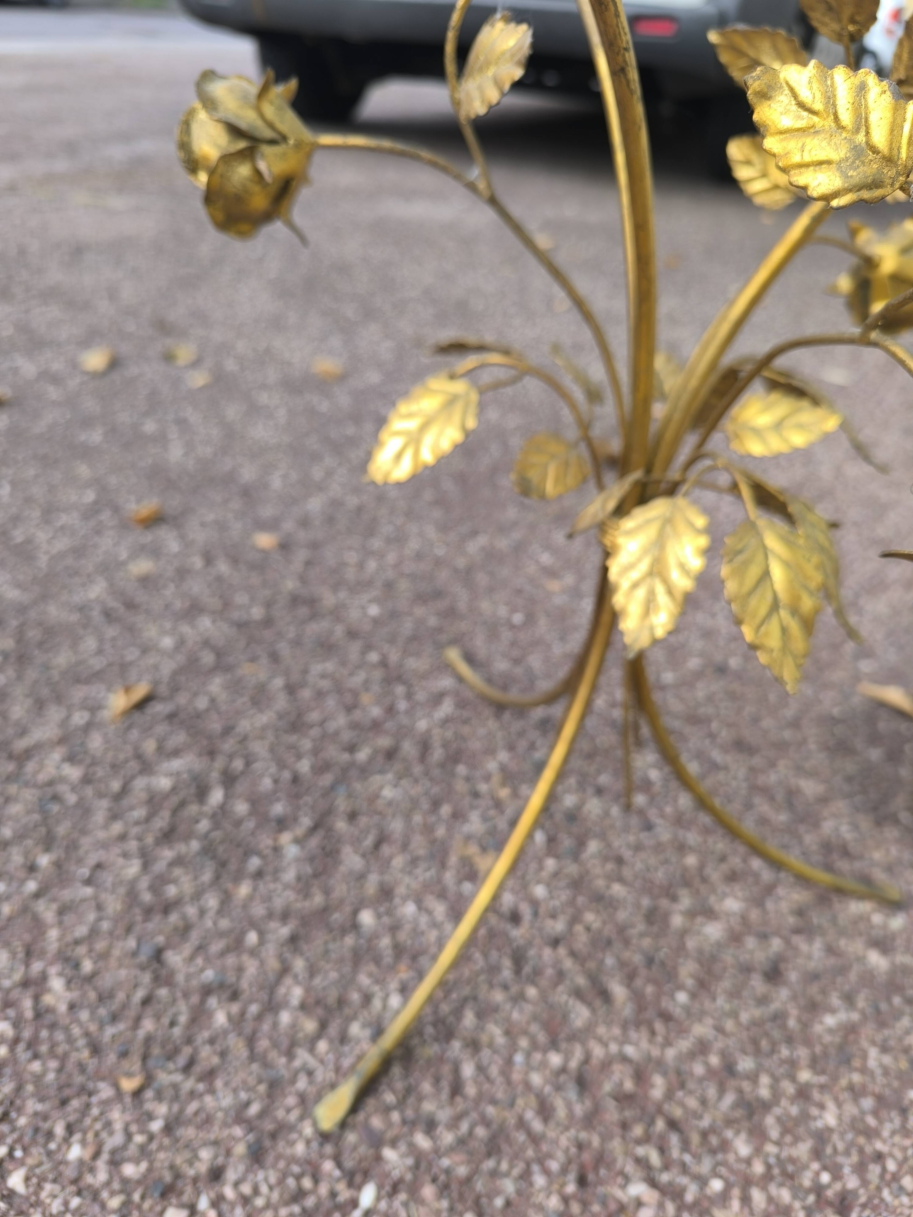 Florentine gold metal floral glass coffee table