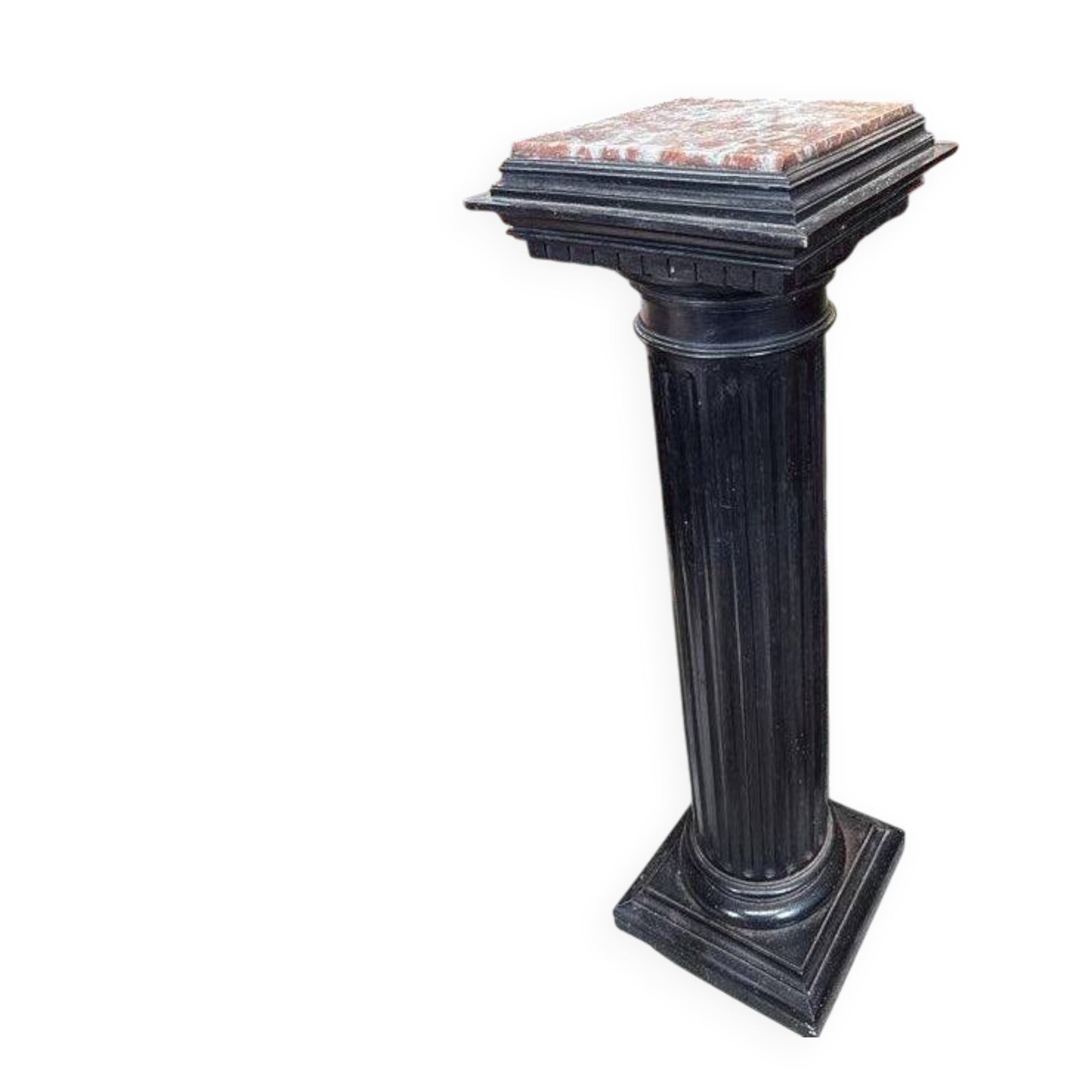 Sellette, colonne en bois noir et marbre