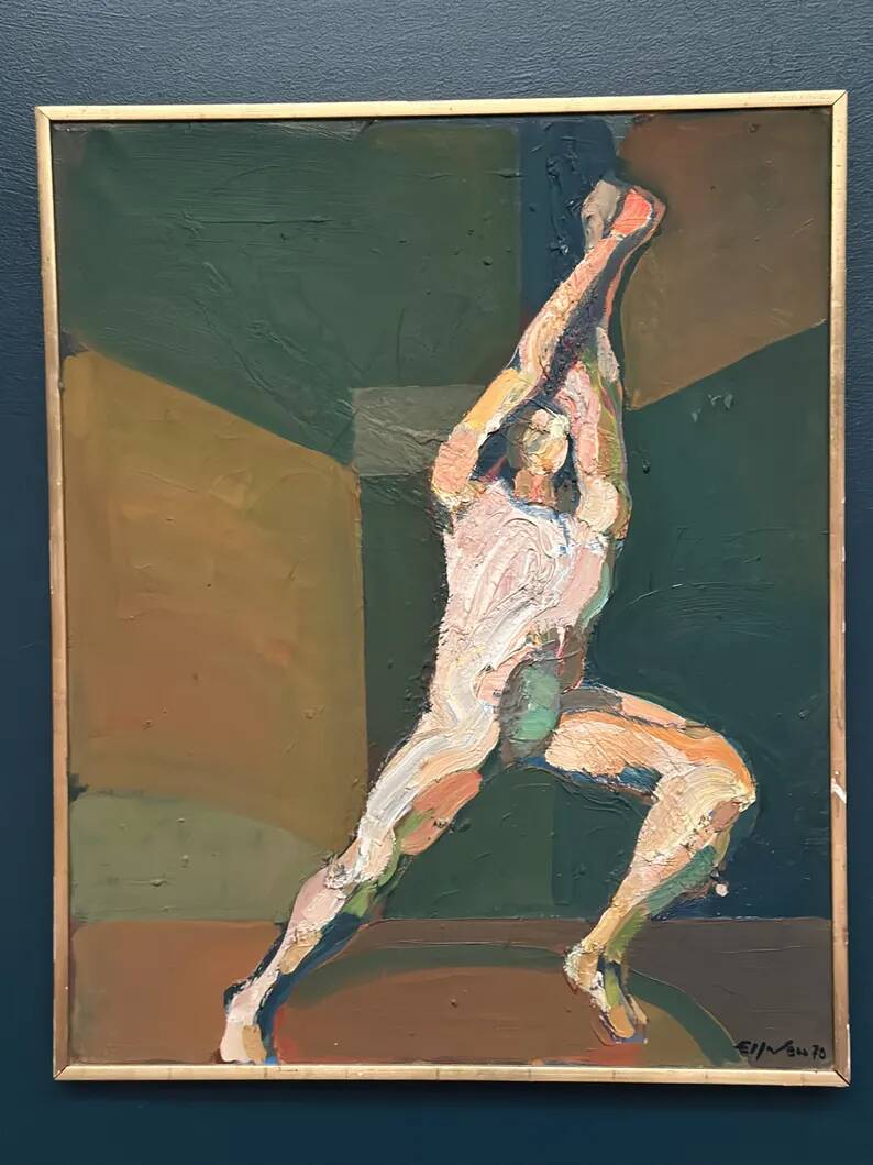 Swedish Oil on Canvas"The Discus Thrower" by Eric Elfvén,vintage and framed