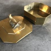 Boîte coffret vintage en laiton massif forme octogone décoration d’oiseau 14,8cm