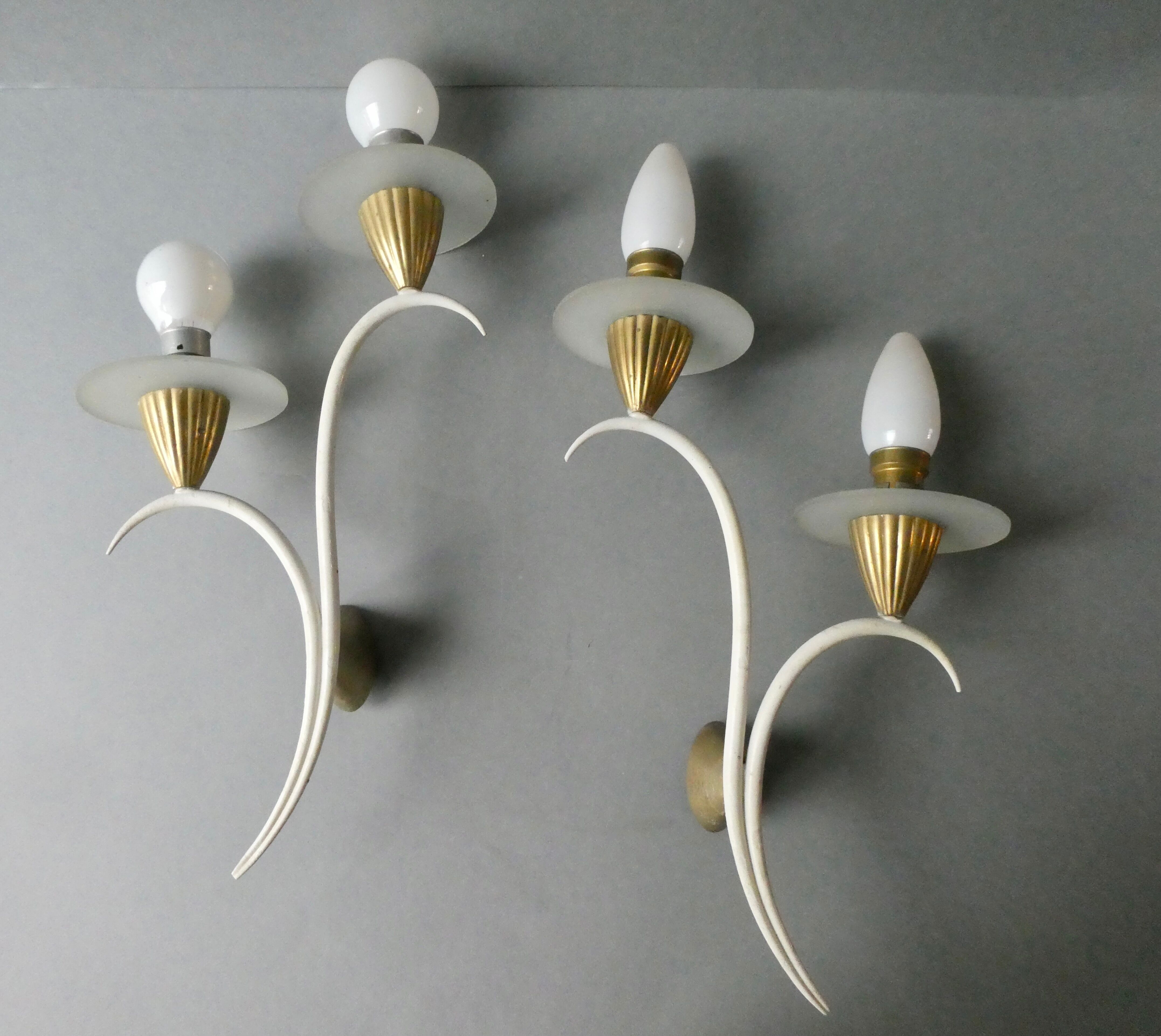 Pair of metal and glass sconces, 50s