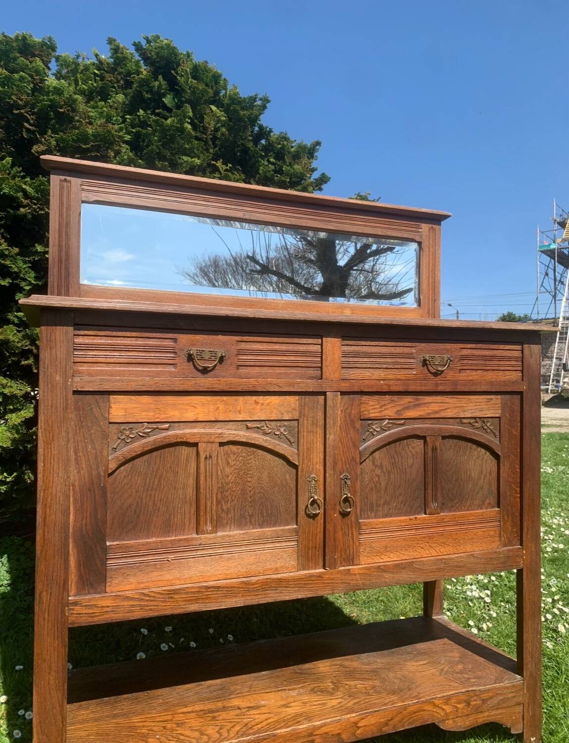 Antique solid wood sideboard with mirror — Art Nouveau style