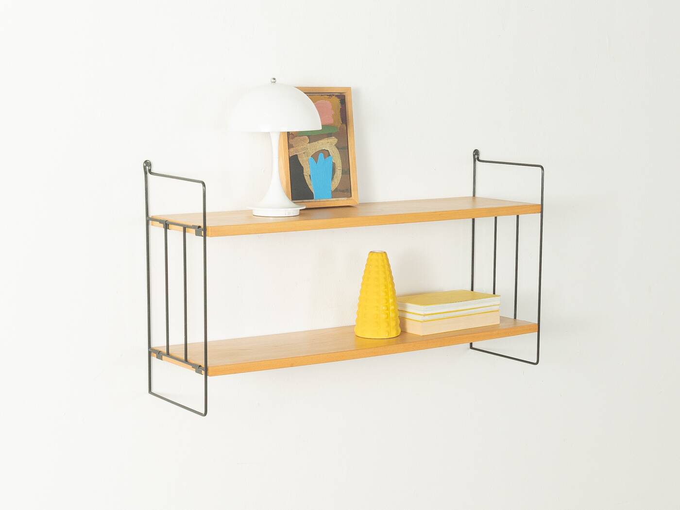 WHB wall shelf with ash wood shelves and black metal frame