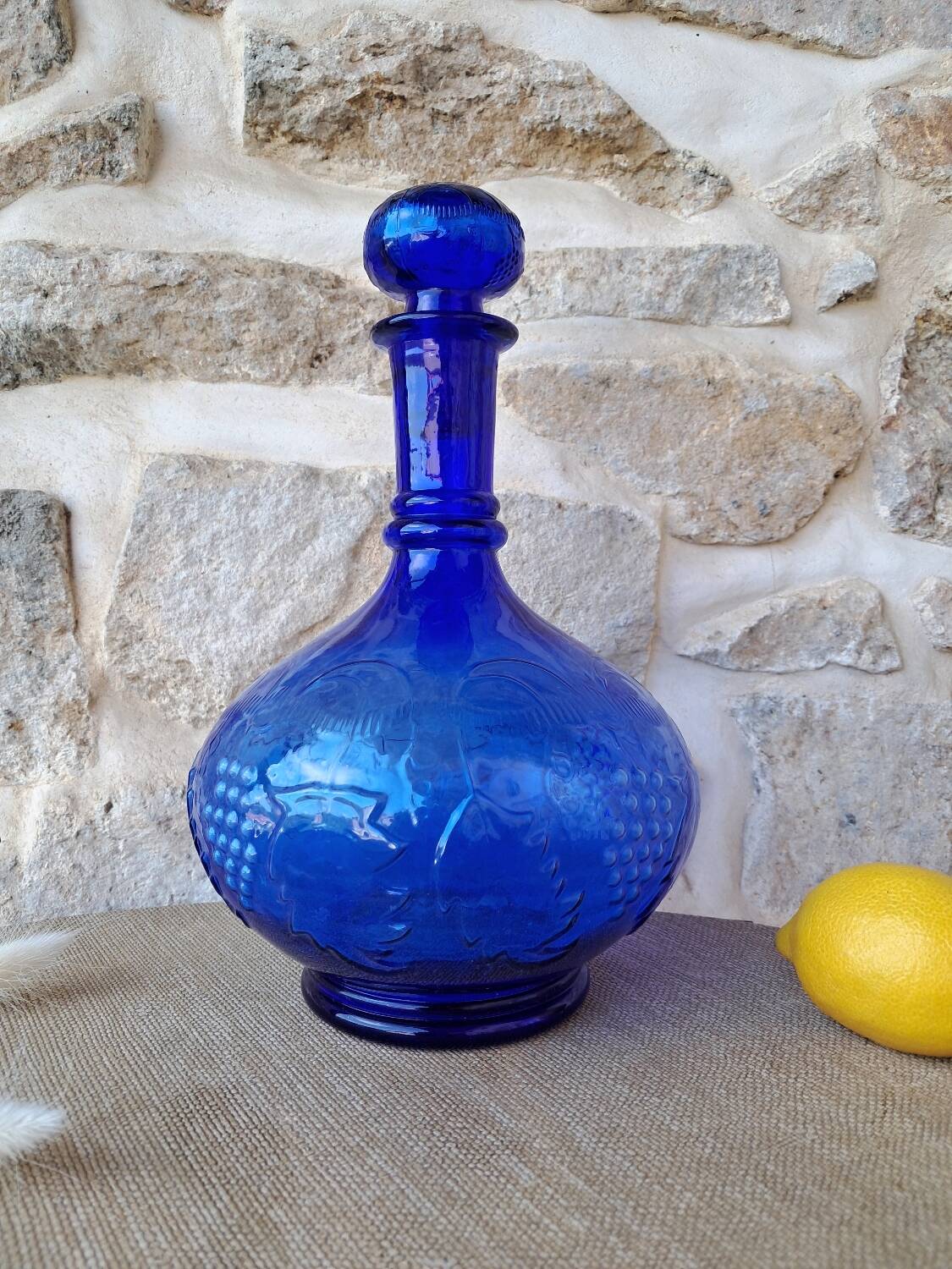 Blue glass carafe