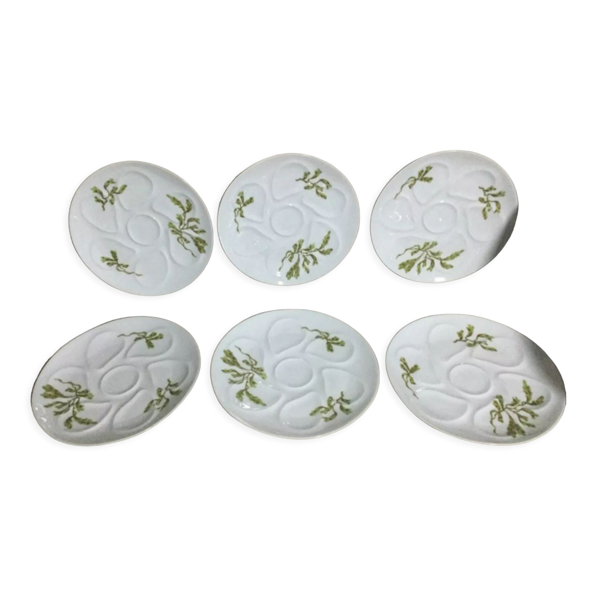 Service of six Limoges porcelain oyster plates