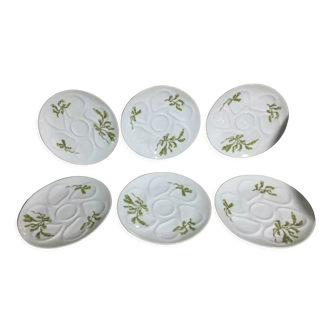 Service de six assiettes à huîtres en porcelaine de Limoges