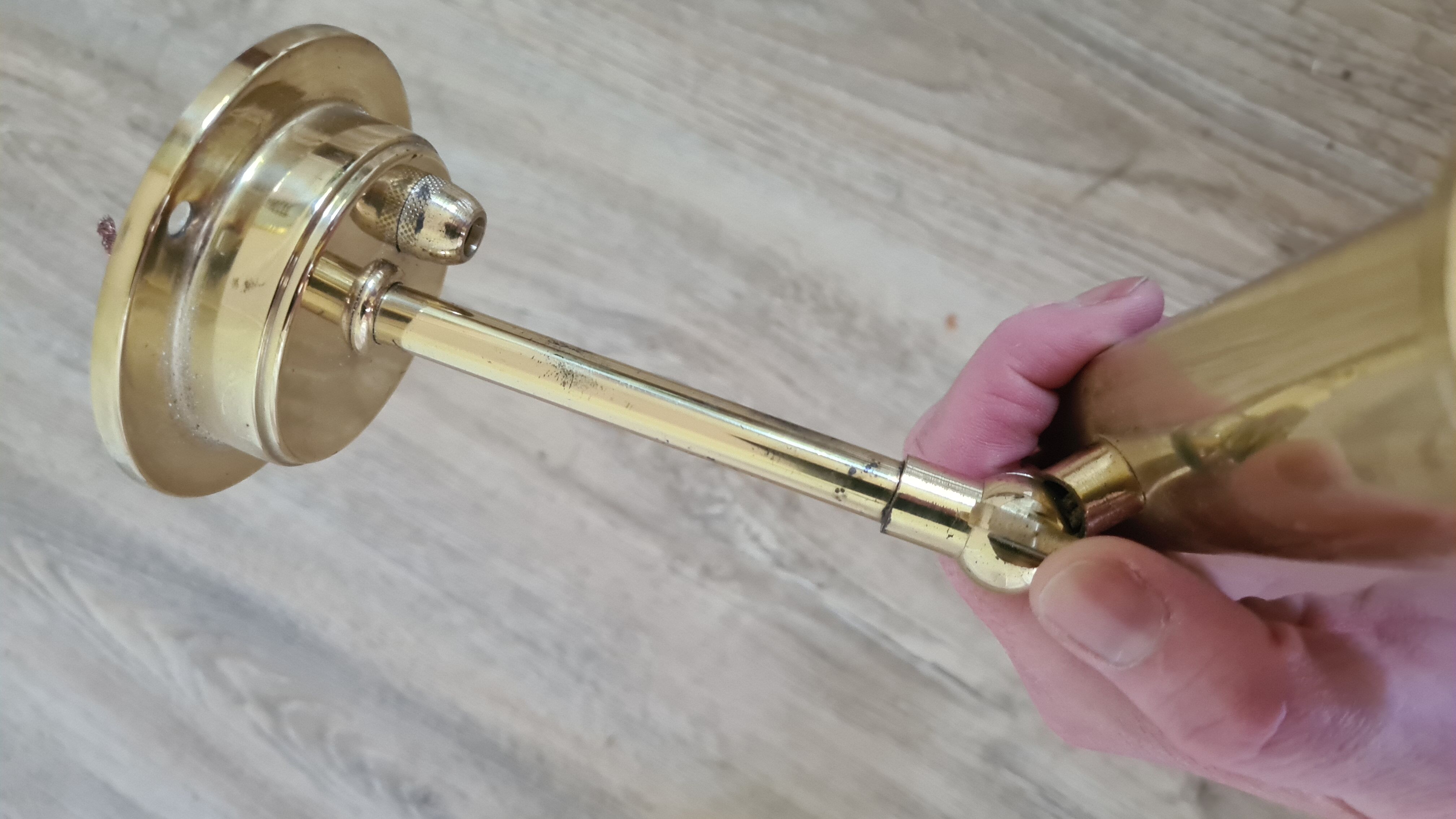 Old pair of gilded brass wall sconces / night lights from the 70s