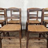 Series of 8 vintage bistro chairs early 20th wood and straw