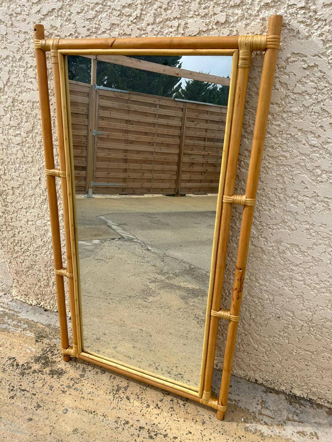 Miroir en bois et rotin