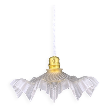 Vintage opalescent molded glass pendant light – draped & serrated shape