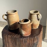 Pot ovale en grès mat beige, 1 anse