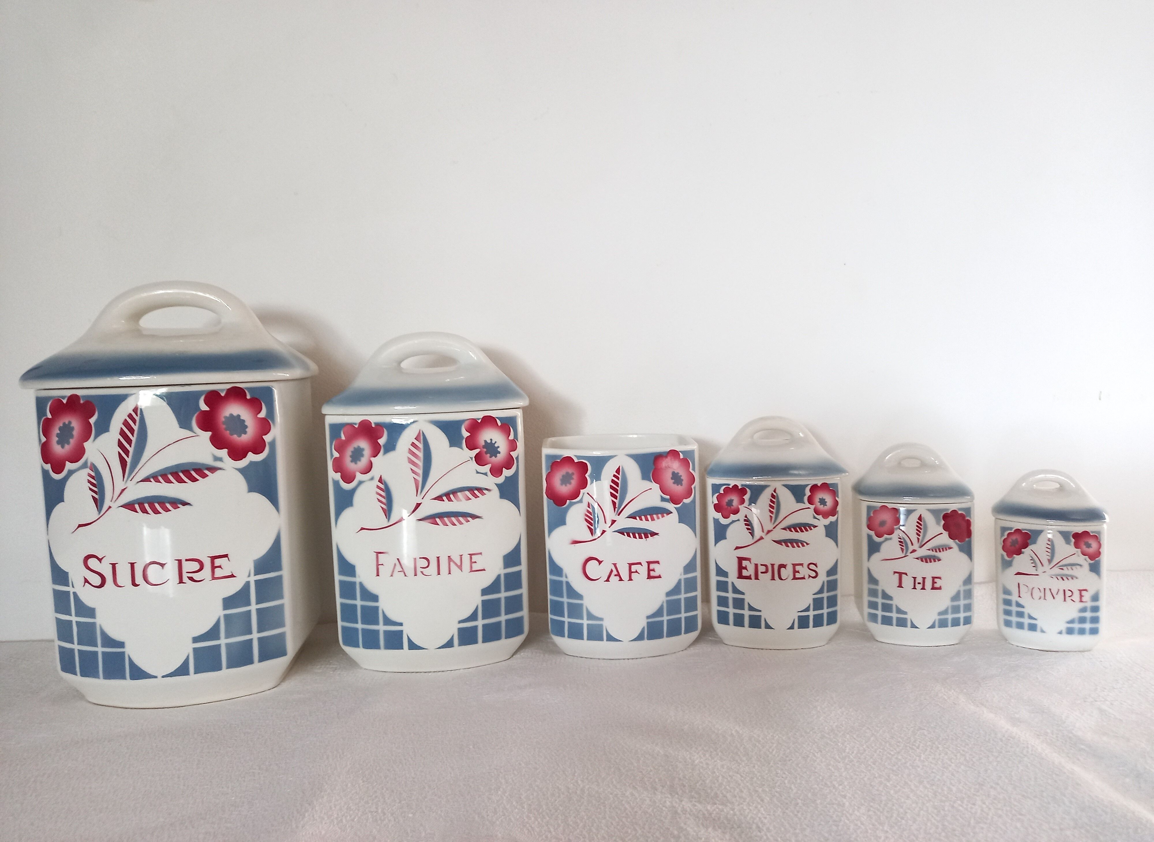 Series of 6 Sarreguemines spice jars