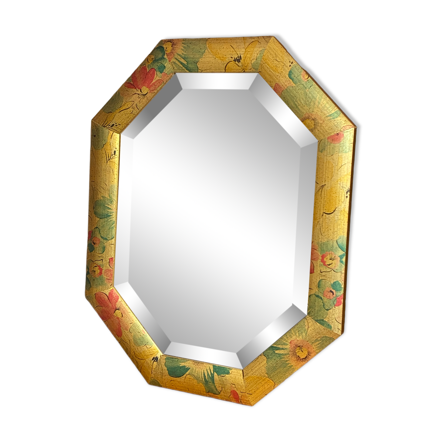 Miroir biseauté, de forme octogonale, en bois