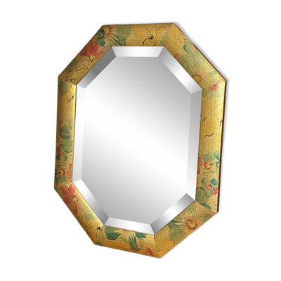 Miroir biseauté, de forme octogonale, en bois