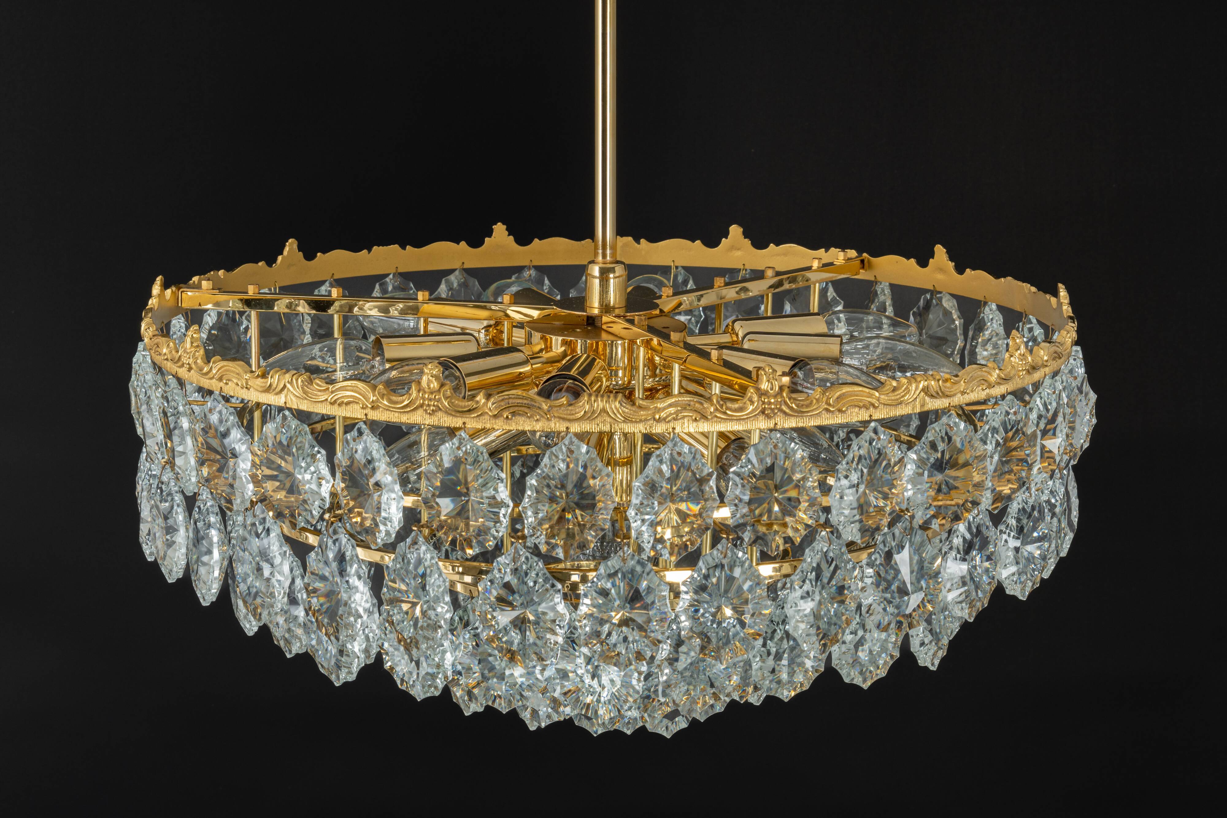 Bakalowits Chandelier, Brass and Crystal Glass, Austria, 1960s