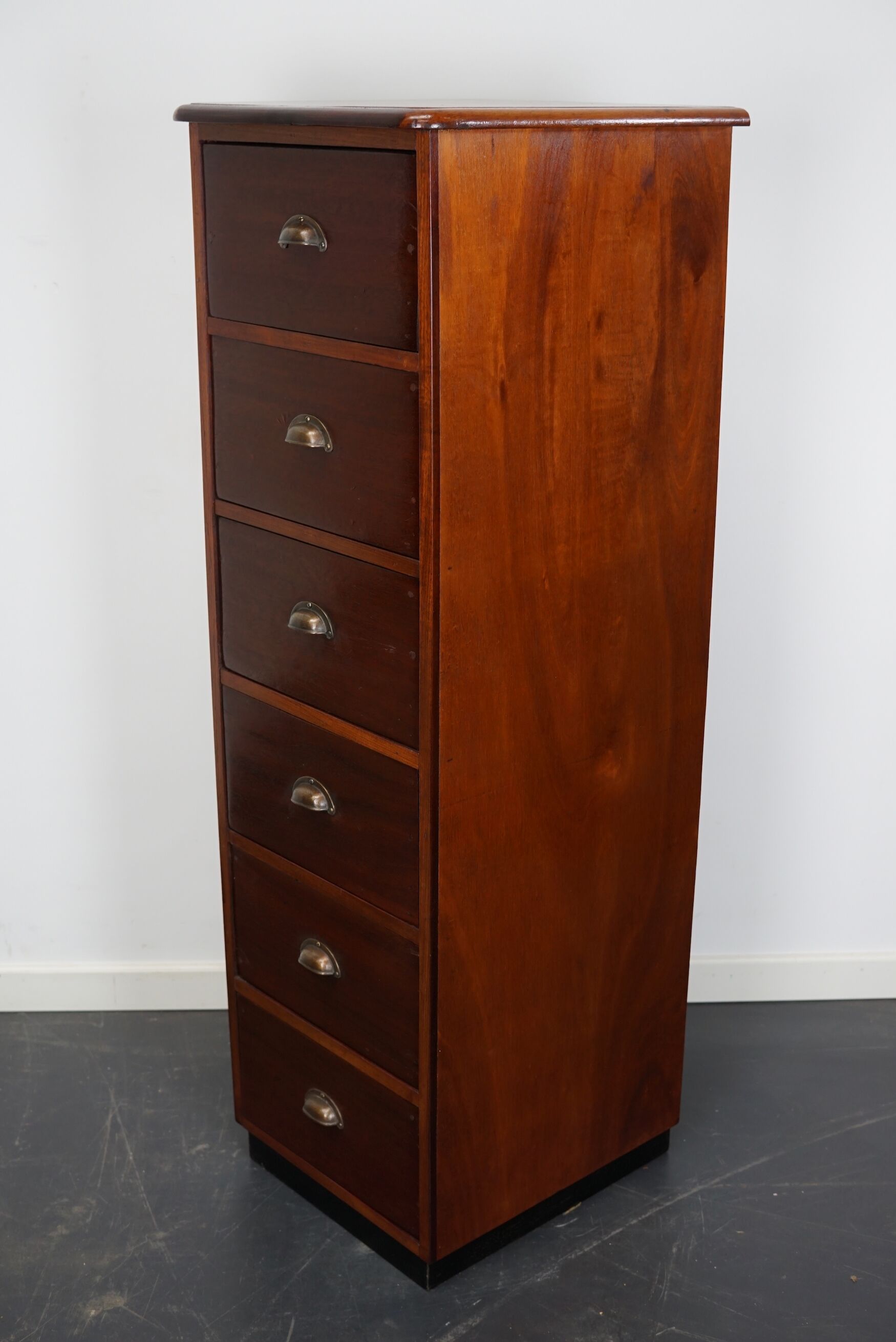 Dutch Industrial Mahogany Apothecary Cabinet, Mid-20th Century