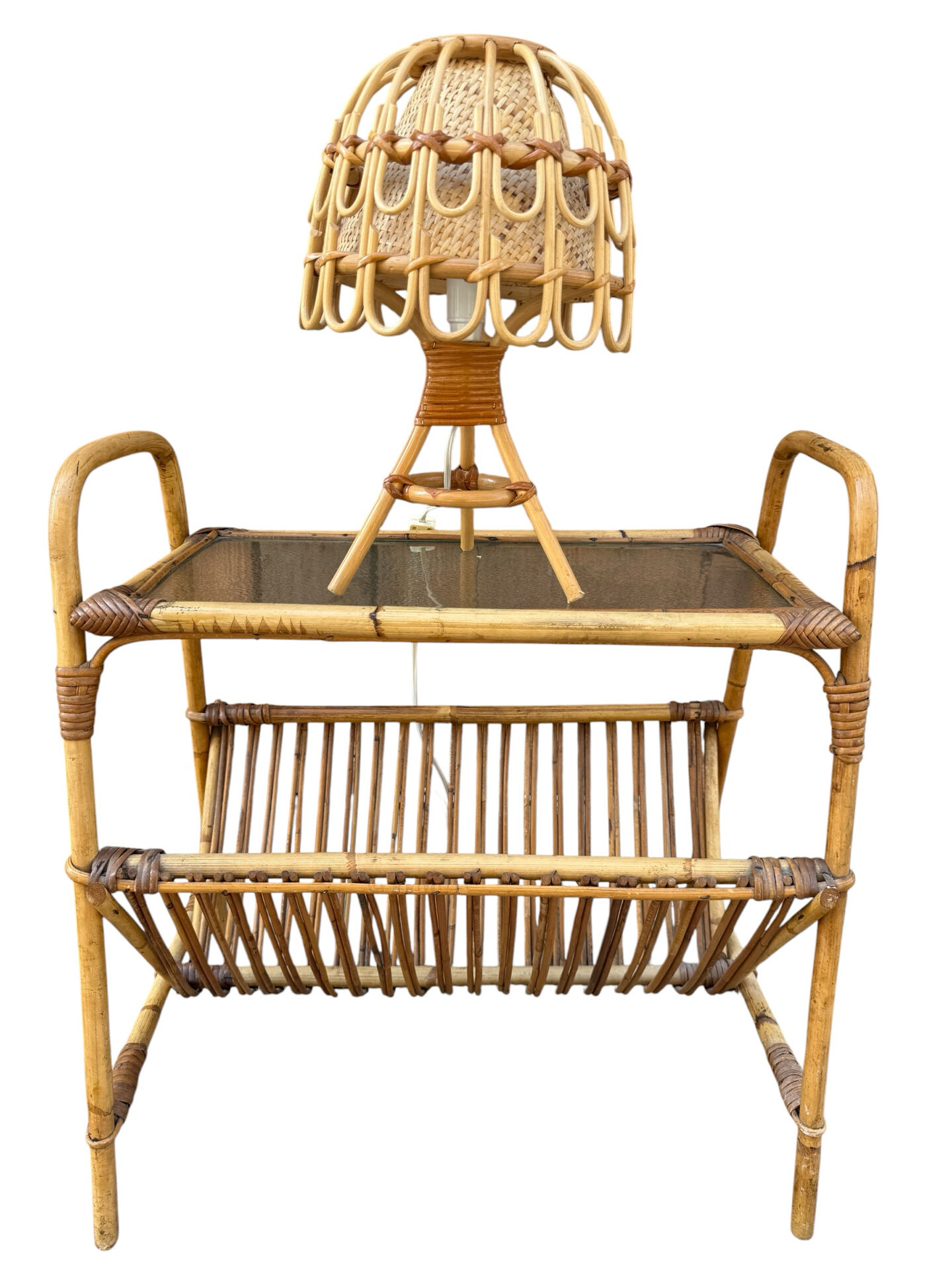 1950s Italian Rattan Side Table