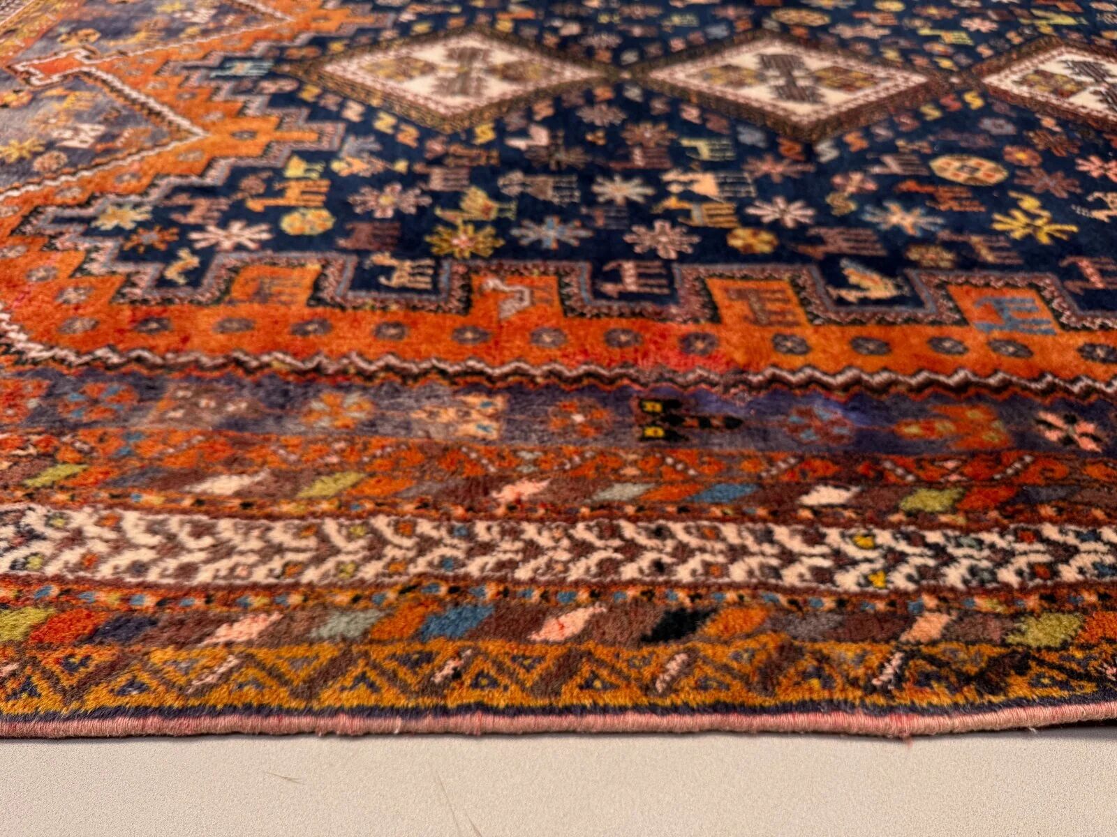 Vintage tribal rug 170x240 cm, wool oriental handmade rug large 2553