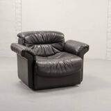 De Sede Black Smooth Leather Design Lounge Chair DS17. Swiss, 1970s