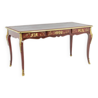 Bureau plat de style Louis XV à décor de scènes lacustres. Circa 1850.