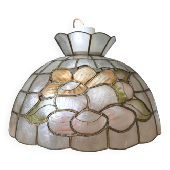 Mother-of-pearl and brass pendant light - flowers
