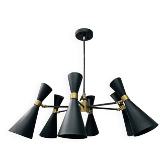 Mid Century Modern Brass Bow Tie Chandelier | 6 Arms Ceiling Light Fixture