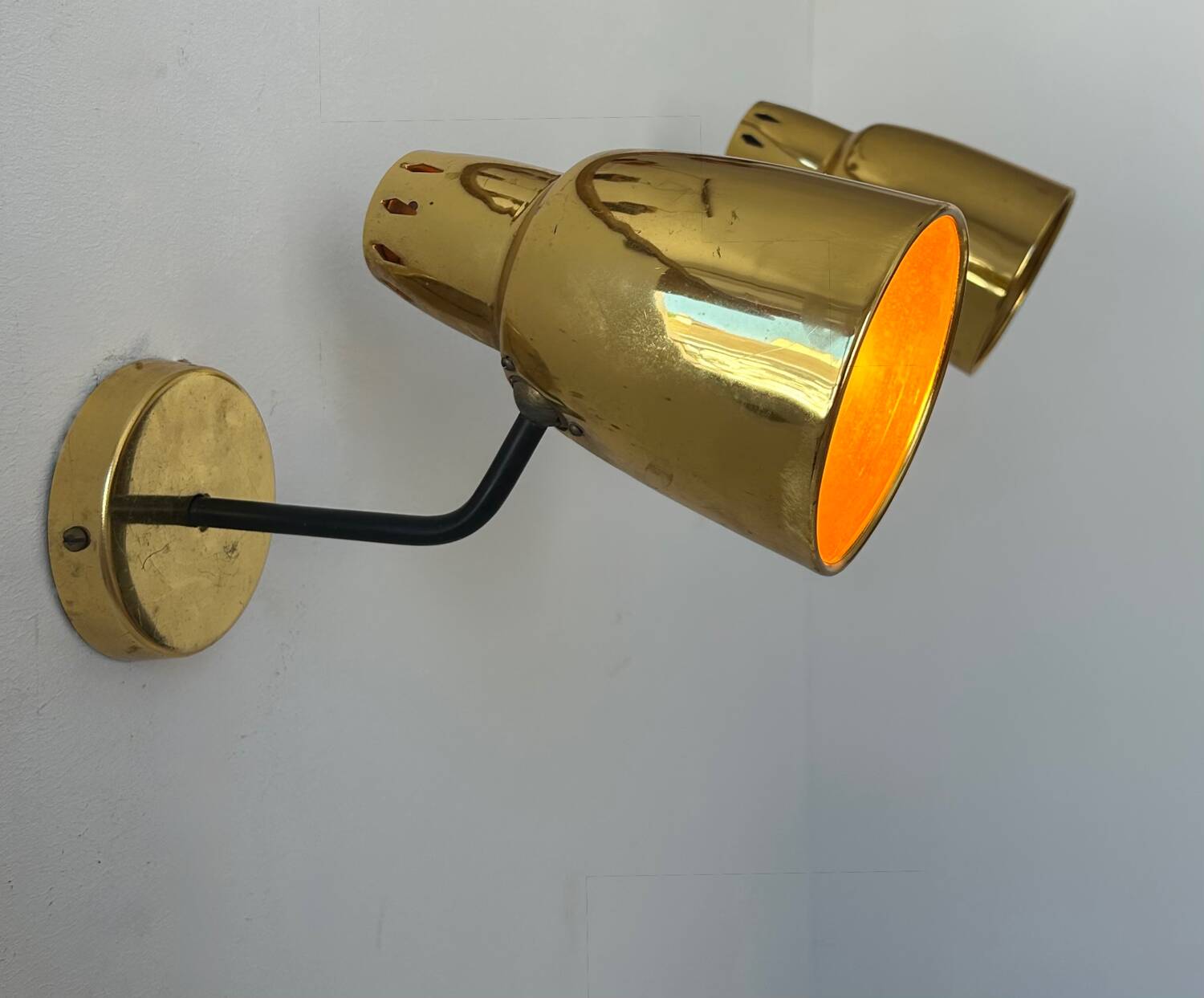 Pair of vintage adjustable wall lights, brass, France 1960
