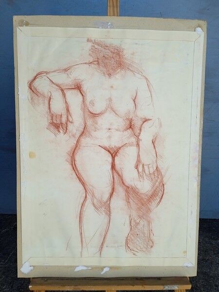 Drawing sanguine study nude female 67/50cm 1950