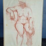 Drawing sanguine study nude female 67/50cm 1950