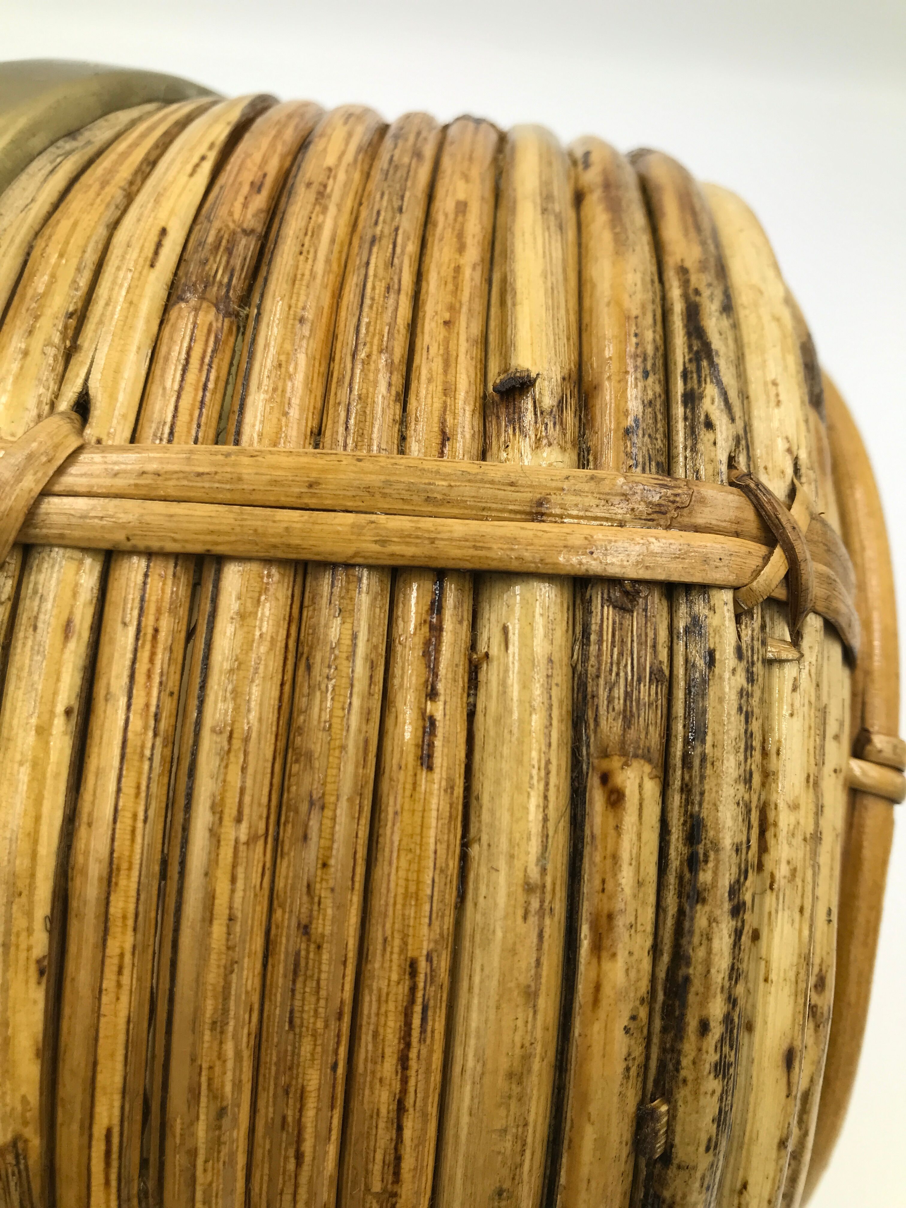 Brass wicker rattan basket from the 70s