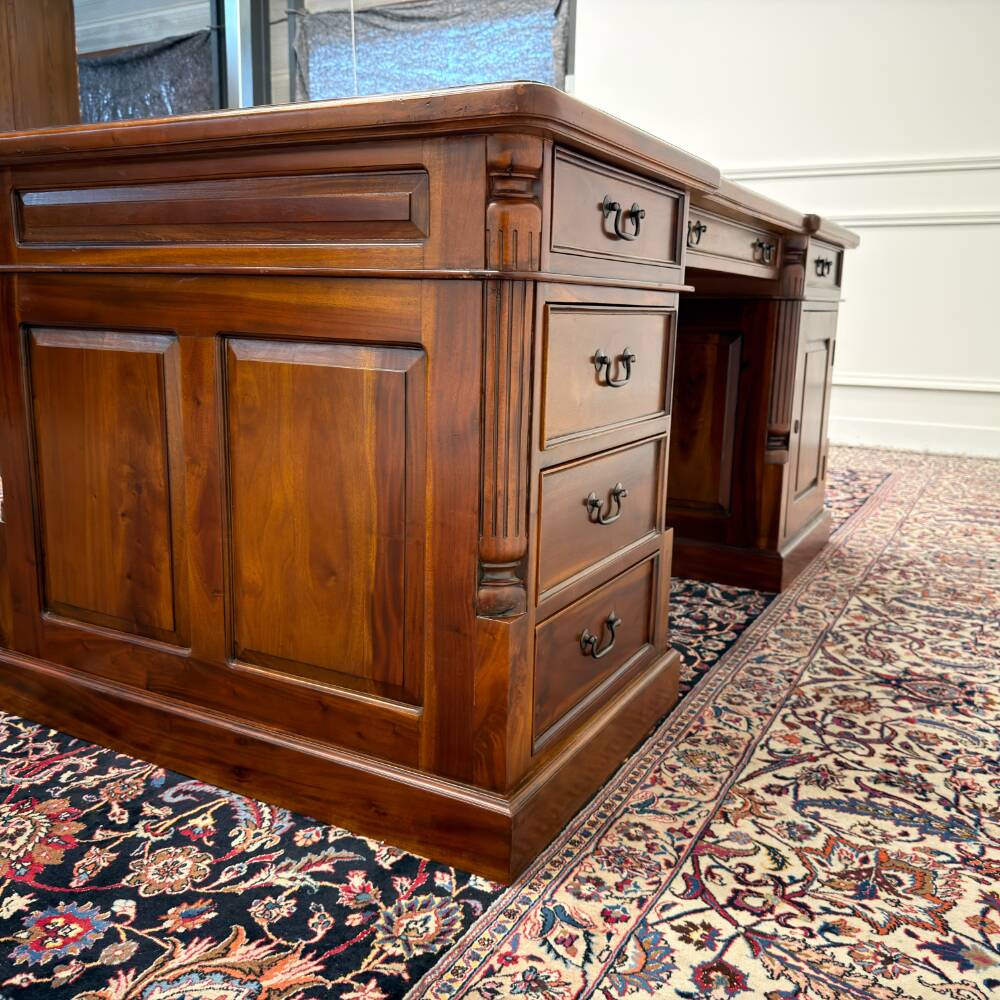 Classic English Desk Partnerdesk Black Leather