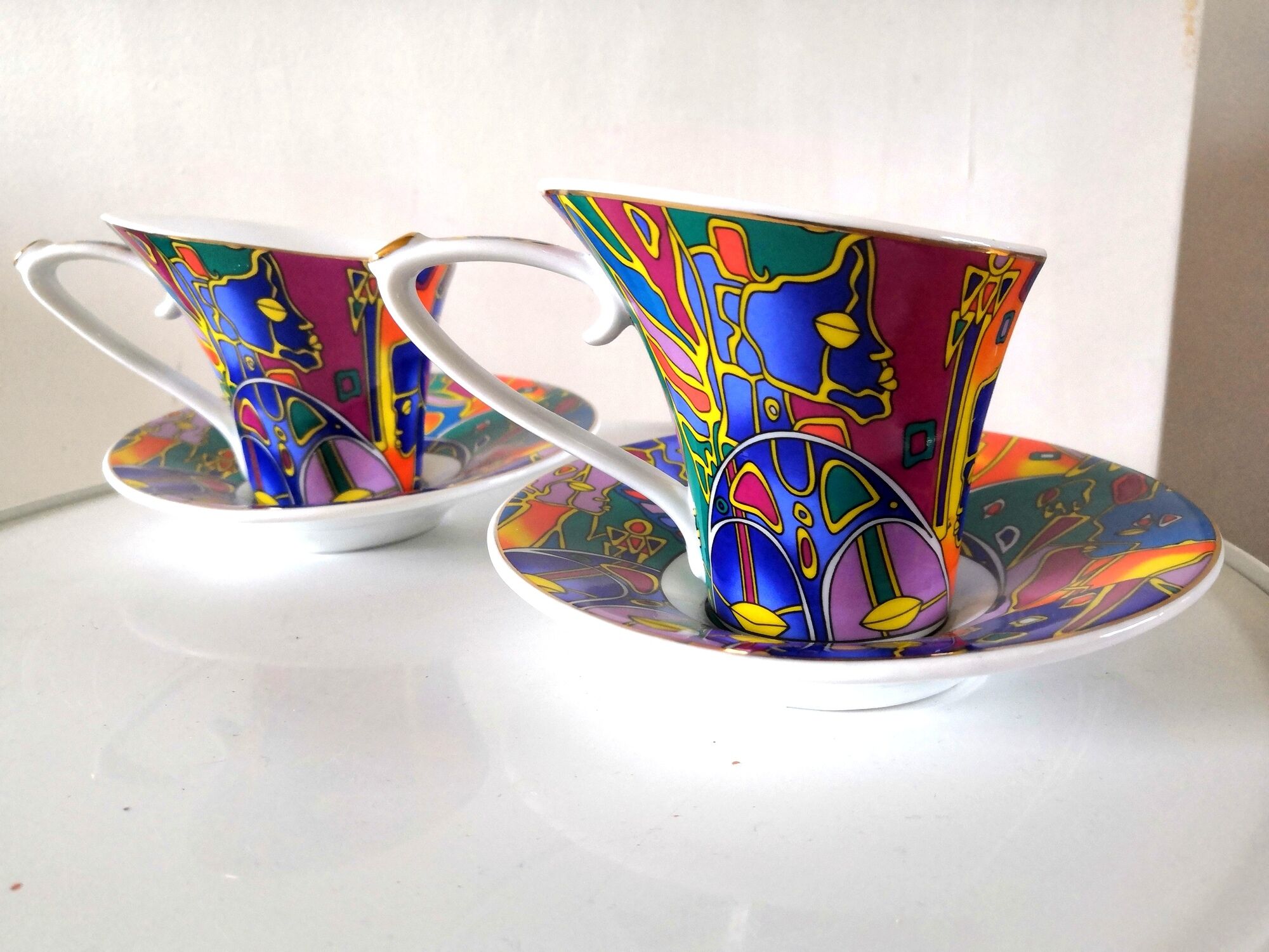 Paire de tasses et soucoupes design so french, décor du galion