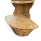 19th-century patinated pine corner buffet from England with shelves.