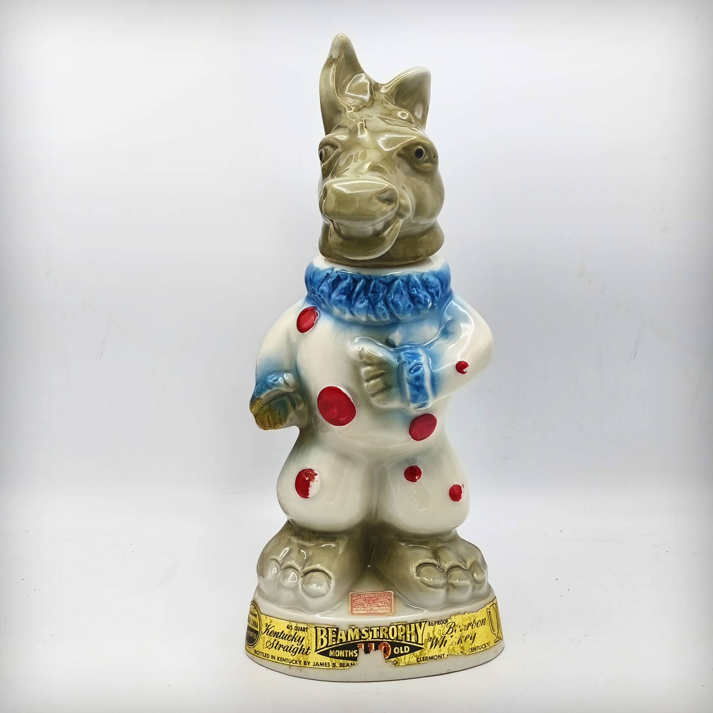 Ceramic carafe "clown donkey" by Jim Beam, USA, 1960s