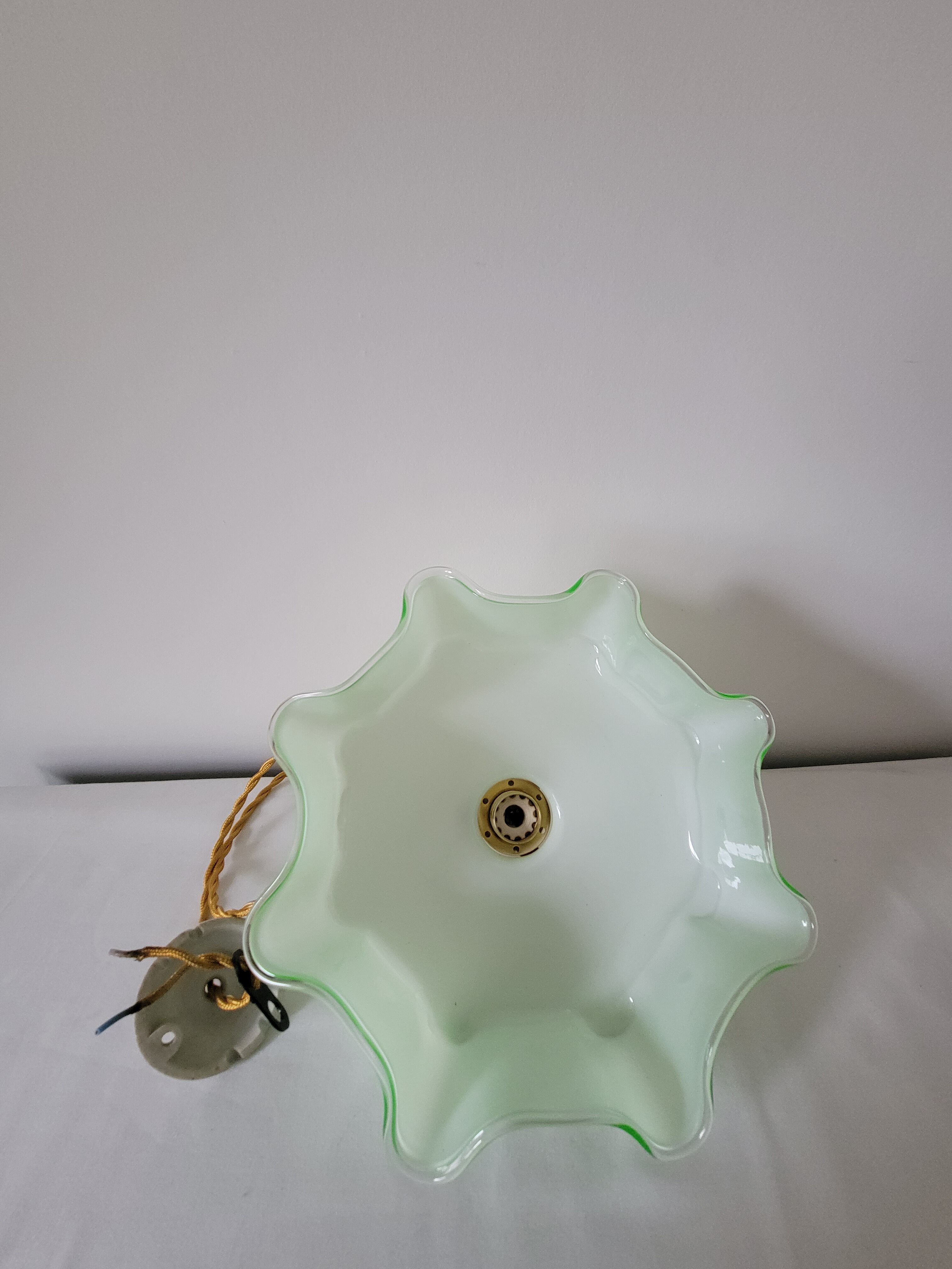Pastel green draped opaline pendant lamp