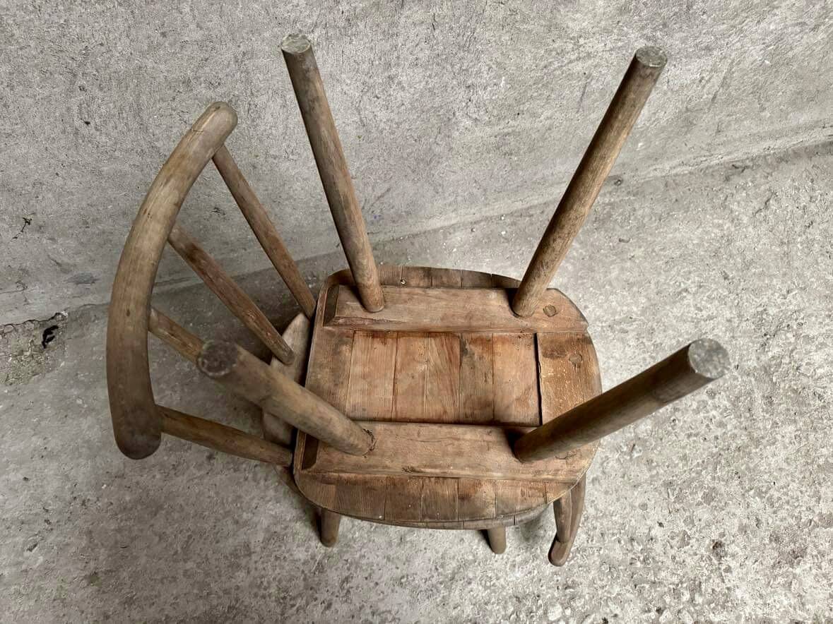 Series Set of 6 old rustic Western bistro chairs in original patina wood