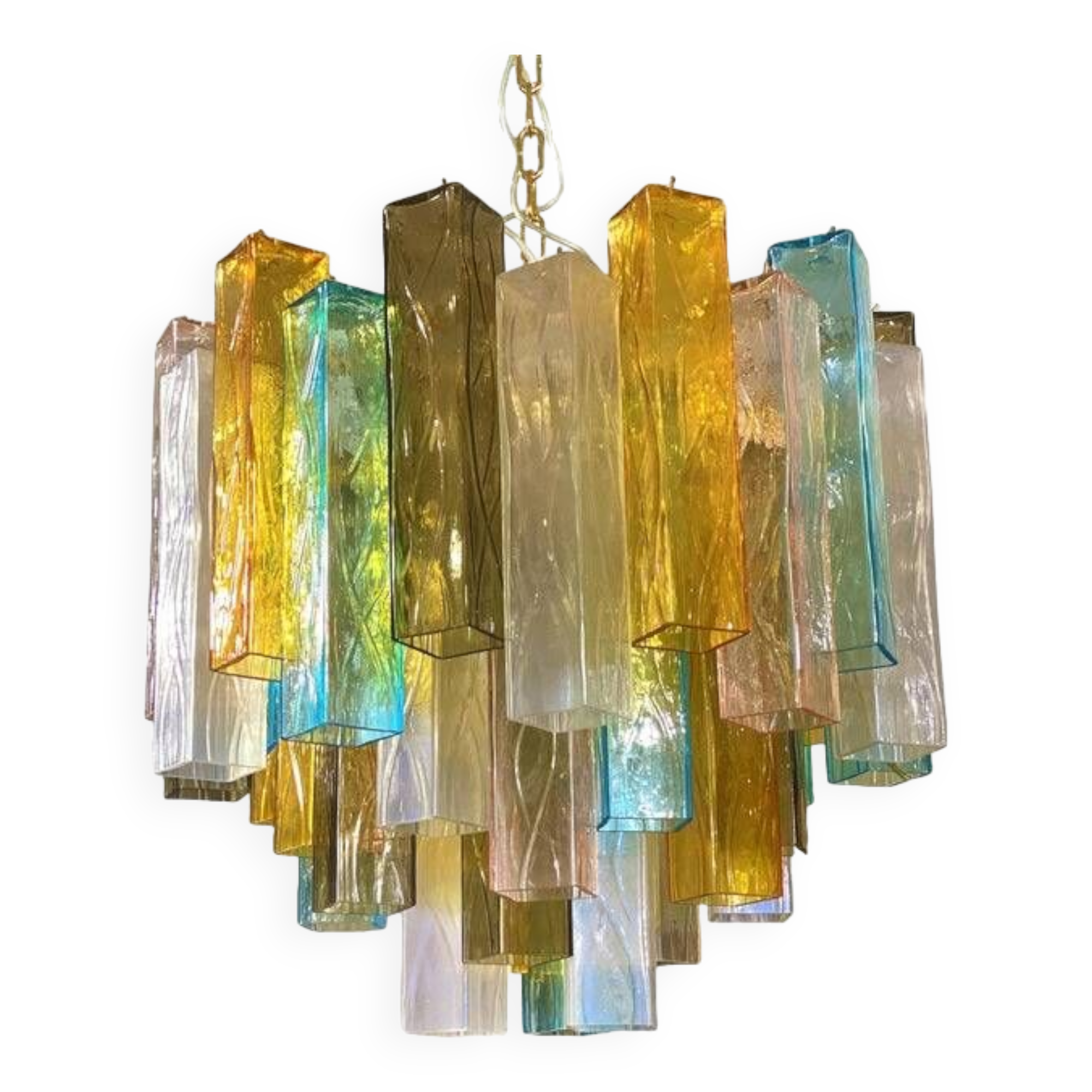 Lustre contemporain en verre de Murano multicolore "quadrillé"