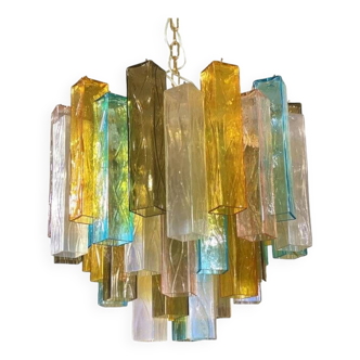 Lustre contemporain en verre de Murano multicolore "quadrillé"