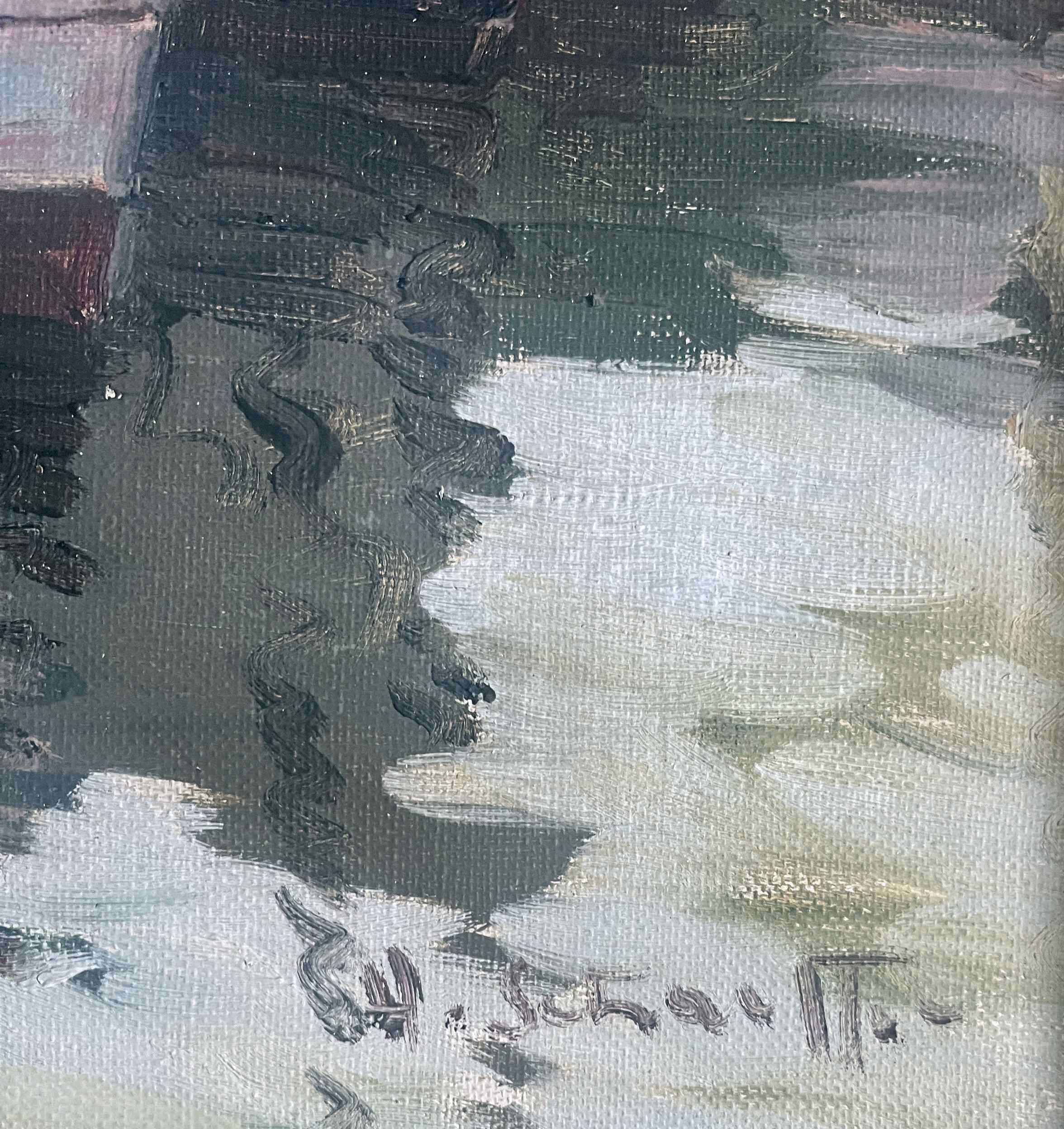 Painting by Henri Schaeffer (1900-1975) "Fishing boat" + frame