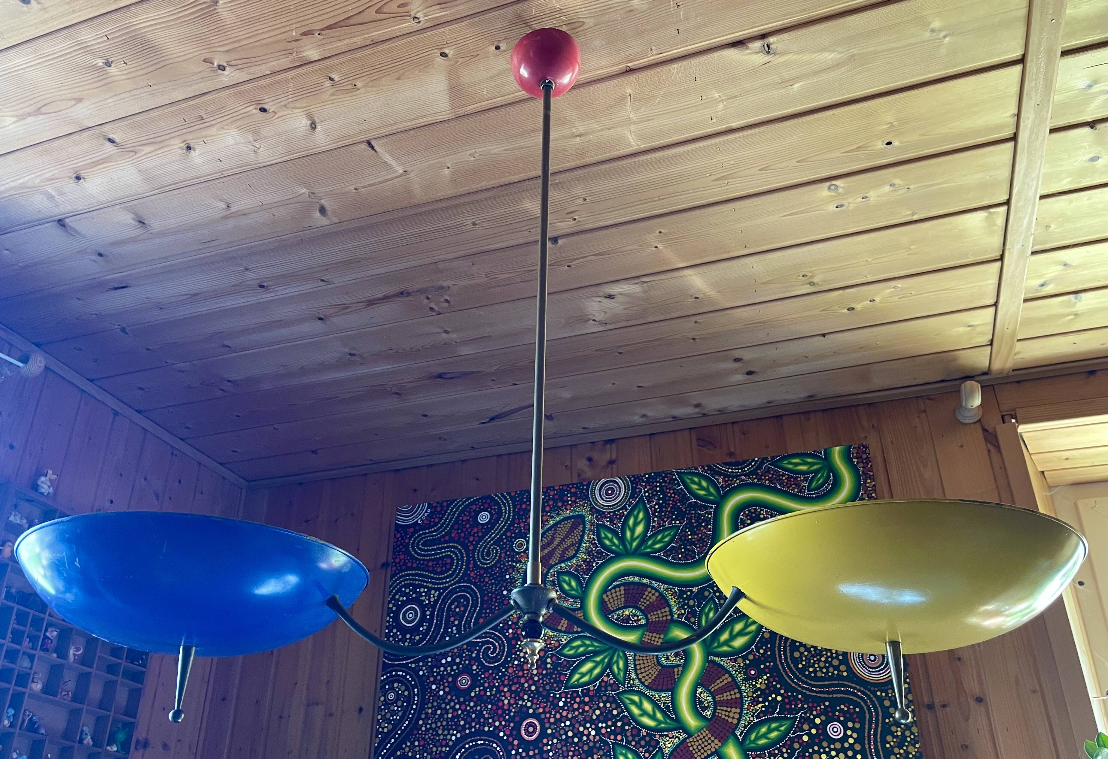 Chandelier, Italian suspension, entirely in brass, from the 50s