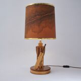 Marquetry wood inlaid table lamp, sport cricket theme, 1950`s ca, English, Rewired
