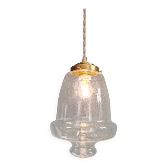 Suspension vintage en verre transparent bullé, années 70