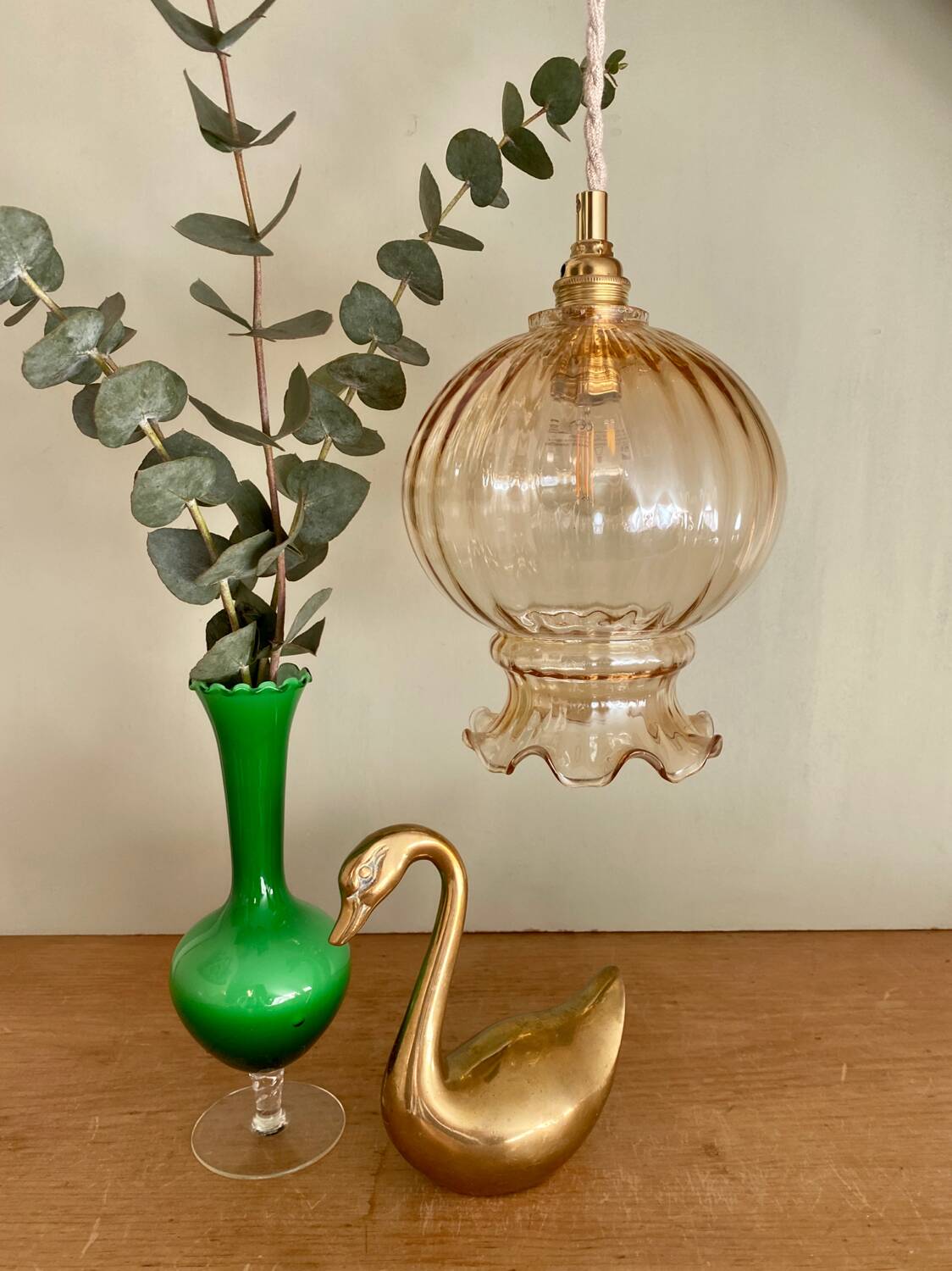 Vintage amber glass globe pendant light