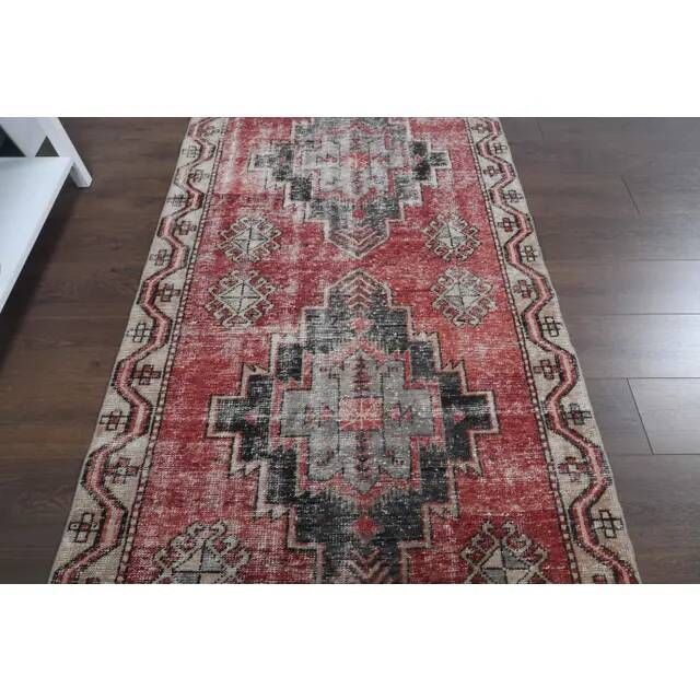 1960s Turkish Hand-Knotted Red Runner Rug 111x391