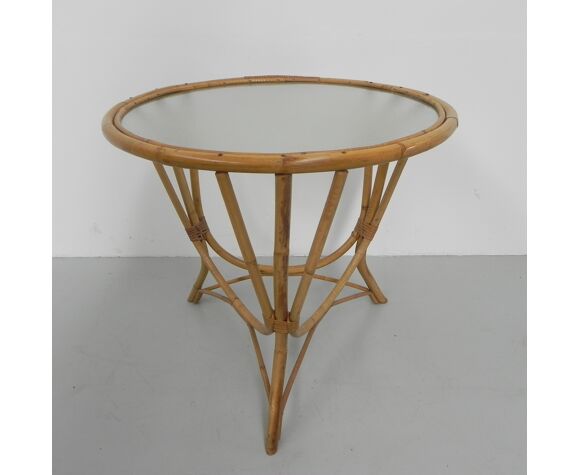 Bamboo Coffee Table With Round Glass, Rattan And Glass Coffee Table Round