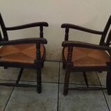 Pair of vintage straw seat armchairs from the 30s/40s.